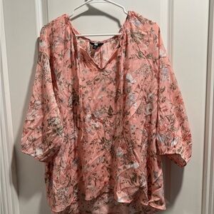 Frye Peach Floral V-Neck Flowing Women's Blouse
